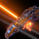 A Hiver ship is hit by a dang big beam!