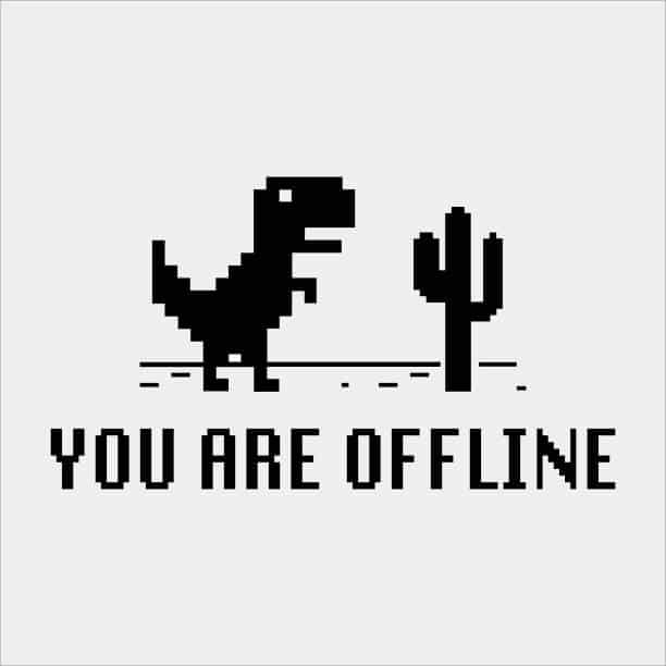 Pixel art of dinosaur describing offline error for internet